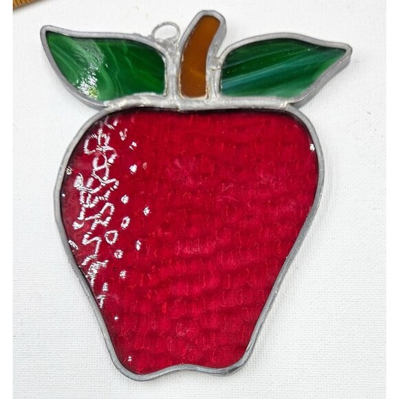 Vintage Stained Glass Apple Suncatcher With Green Leaves Vintage Decor - Picture 2 of 3